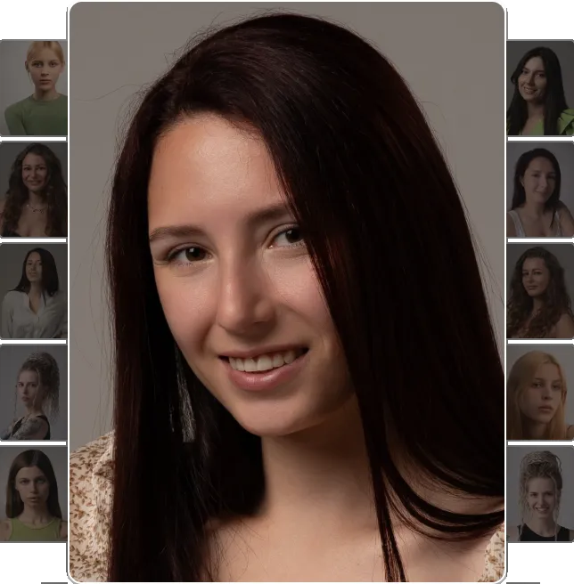 Retouched portrait in front of an unlimited photo queue