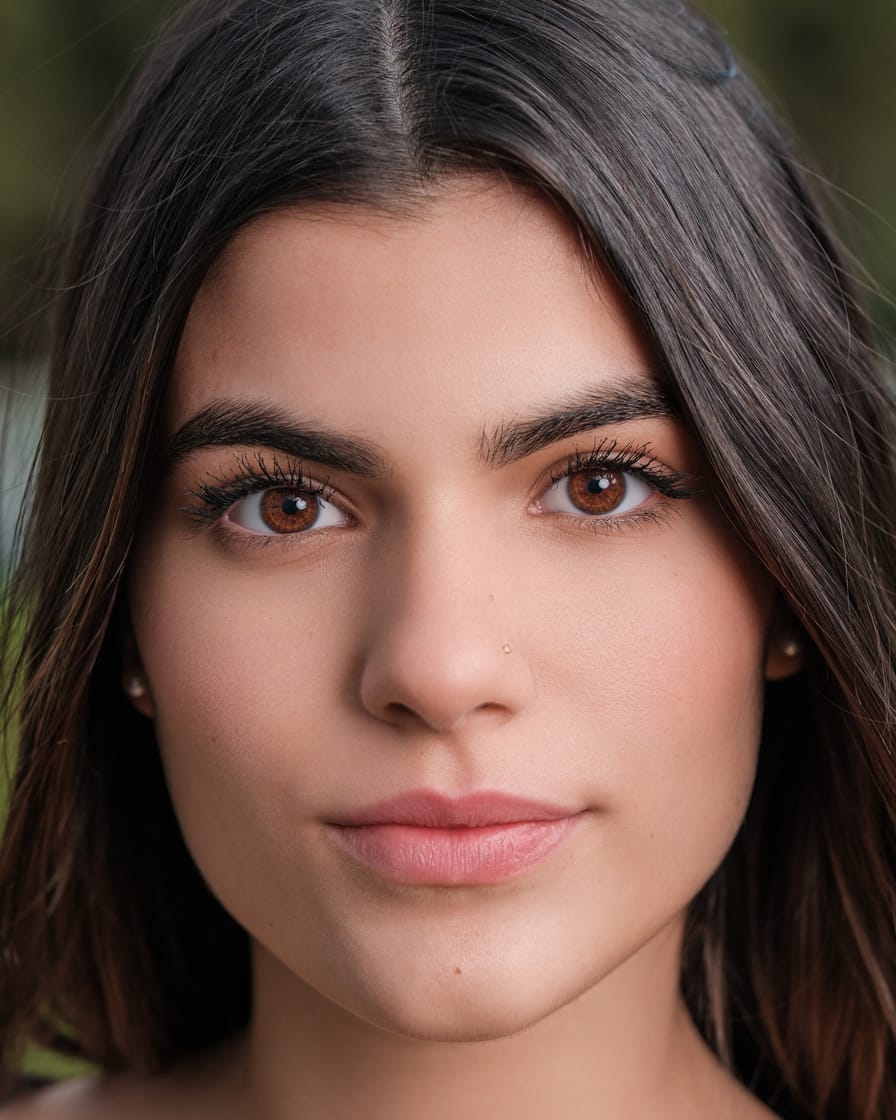 Portrait retouched with Reblum — zoomed skin detail